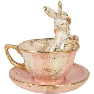 Decoración con conejo en taza Clayre & Eef Ø 12x12 cm Beige-Rosa