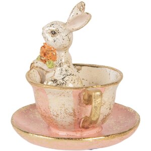 Decoración con conejo en taza Clayre & Eef Ø 12x12 cm Beige-Rosa