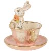 Decoración con conejo en taza Clayre & Eef Ø 12x12 cm Beige-Rosa