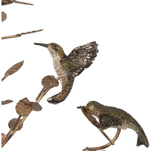 Soporte de velas con pájaros Clayre & Eef Dorado y Rojo 27x17x38 cm