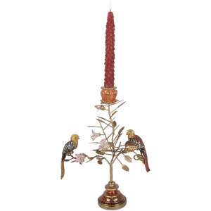 Candelabro con pájaros Clayre & Eef 6PR6038 dorado-naranja 26x16x36 cm