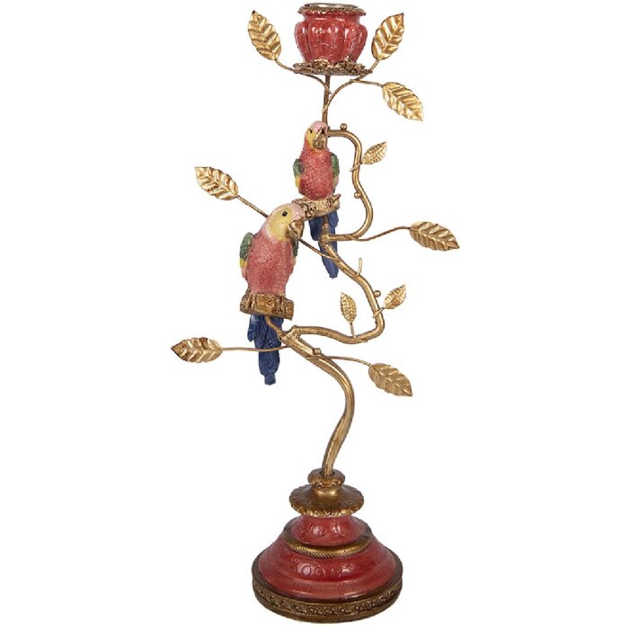 Candelabro con motivos de pájaros Clayre & Eef Gold Rot 16x9x33 cm