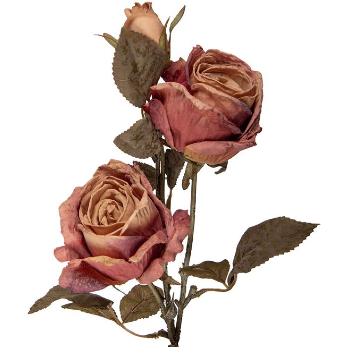 Decoración rama con flores rosas y hojas verdes 12x12x70 cm