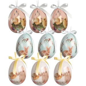 Set de 9 colgantes de huevo azul y blanco Ø 5x8 cm