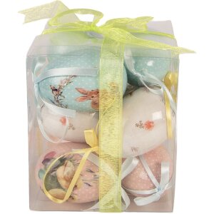 Set de 9 colgantes de huevo azul y blanco Ø 5x8 cm