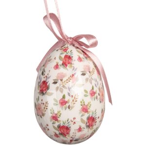 Decoración colgante huevo (set de 9) blanco y rosa Ø 5x8 cm