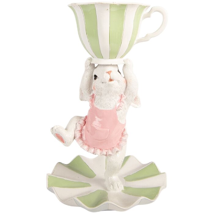 Decoración Clayre & Eef Conejo Blanco-Verde Ø 15 cm x 24 cm