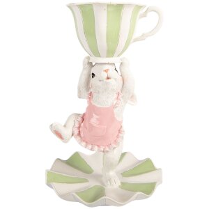 Decoración Clayre & Eef Conejo Blanco-Verde Ø 15 cm x 24 cm