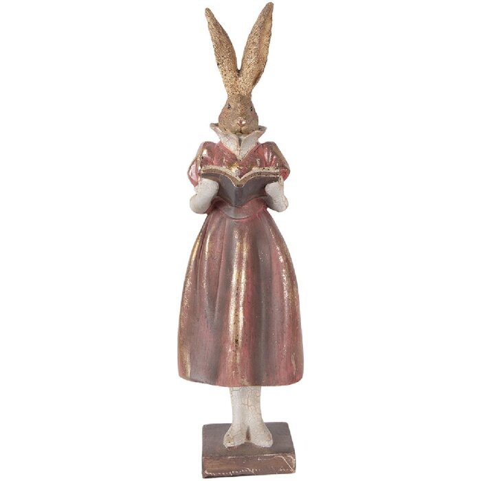 Decoración con conejo Clayre & Eef dorado con detalles rojos 13x12x47 cm