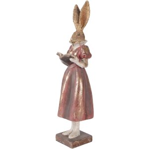 Decoración con conejo Clayre & Eef dorado con detalles rojos 13x12x47 cm
