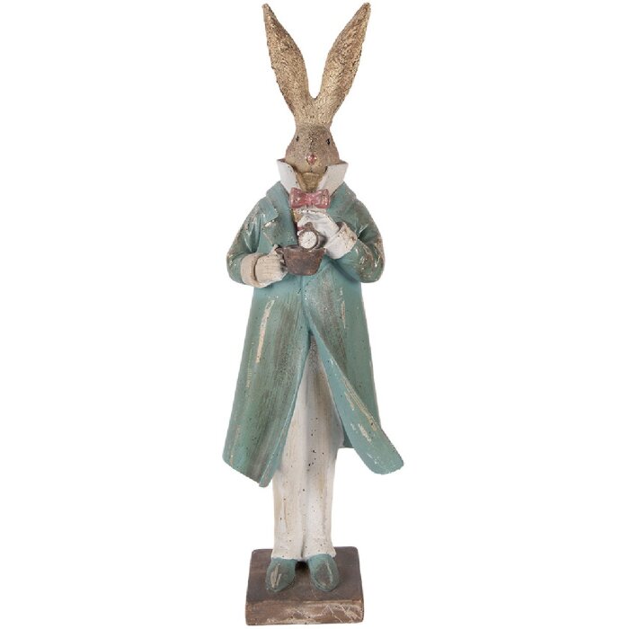 Decoración de conejo Clayre & Eef dorado y azul 14x11x48 cm