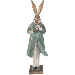 Decoración de conejo Clayre & Eef dorado y azul 14x11x48 cm