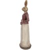Figura de conejo Clayre & Eef 9x9x35cm Marrón Rojo Decoración de Pascua y Primavera