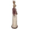 Figura de conejo Clayre & Eef 9x9x35cm Marrón Rojo Decoración de Pascua y Primavera