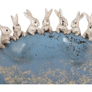 Plato decorativo con conejos Clayre & Eef Ø 23x7 cm Beige y Azul Pascua