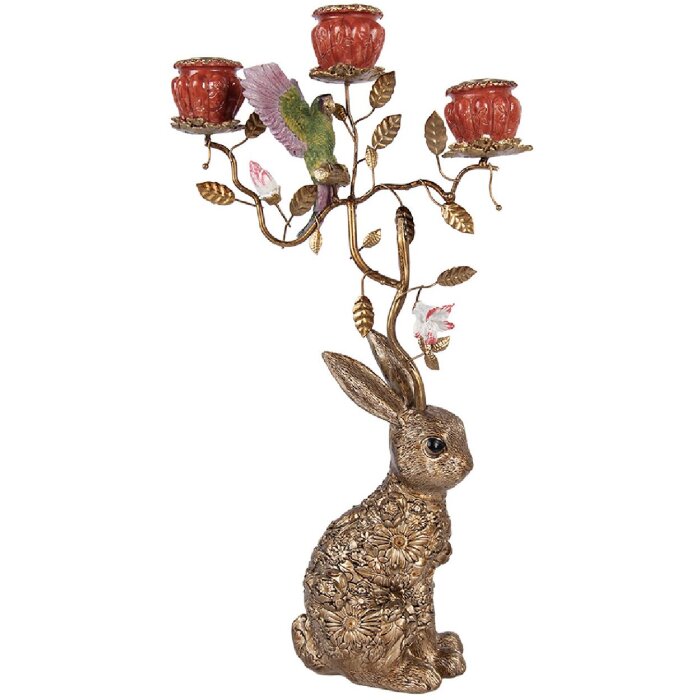Candelabro de conejo Clayre & Eef dorado-rojo 24x10x47 cm