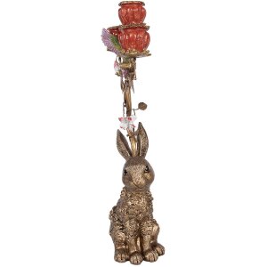 Candelabro de conejo Clayre & Eef dorado-rojo 24x10x47 cm