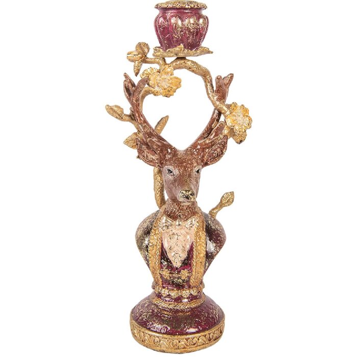 Soporte de velas en forma de ciervo Clayre & Eef lila-gold 14x11x31 cm