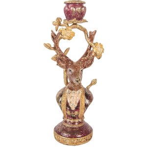 Soporte de velas en forma de ciervo Clayre & Eef lila-gold 14x11x31 cm