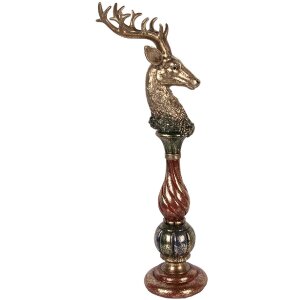 Decoración de ciervo Clayre & Eef dorada con detalles en rojo 14x17x49 cm