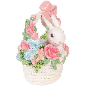 Decoración de conejo en cesto Clayre & Eef Blanco Rosa 15x9x16cm