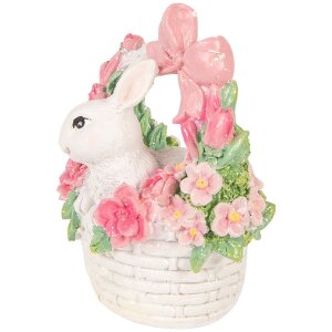 Decoración de conejo en cesto Clayre & Eef Blanco Rosa 15x9x16cm