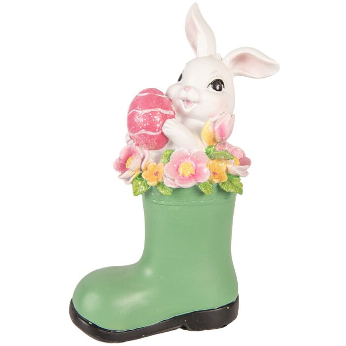 Decoración de Pascua con Conejo en Botas 13x8x20 cm Blanco Verde Rosa