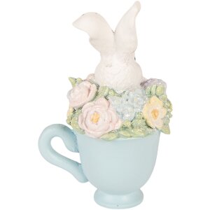 Decoración de conejo en cuenco Clayre & Eef Blanco-Azul 11x9x16 cm