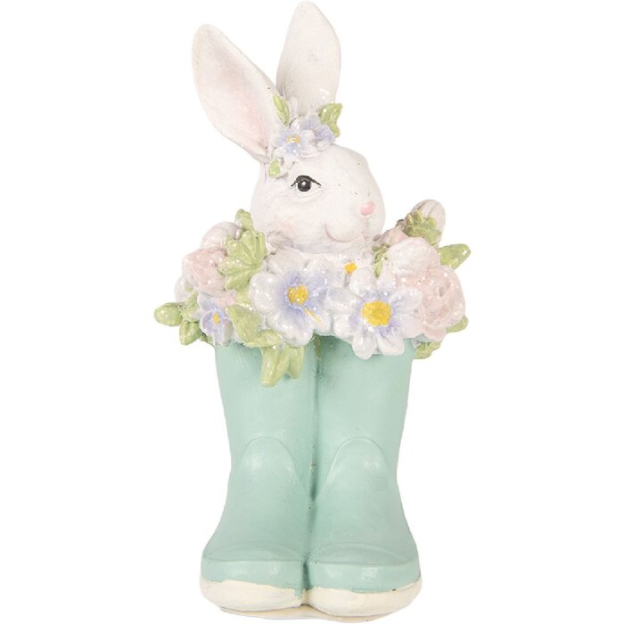 Decoración Conejo con Botas Clayre & Eef Blanco y Azul 9x9x15 cm