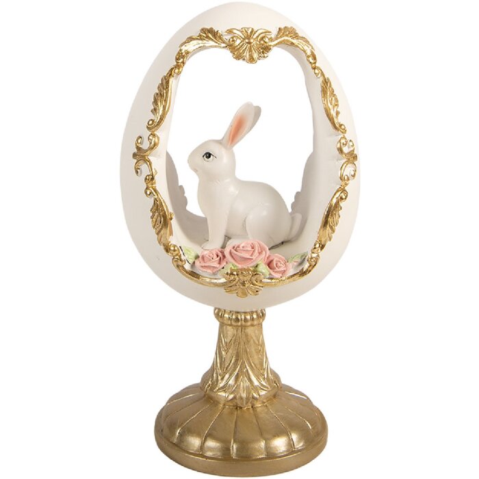 Decoración de huevo con conejo Clayre & Eef blanco-dorado 12x11x22 cm