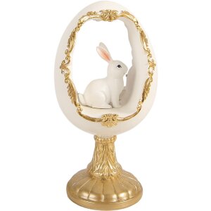 Decoración de huevo con conejo Clayre & Eef blanco-dorado 12x11x22 cm