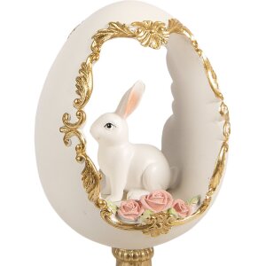Decoración de huevo con conejo Clayre & Eef blanco-dorado 12x11x22 cm