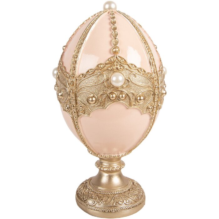 Decoración en forma de huevo Clayre & Eef 6PR6109 tono rosa suave con detalle dorado Ø 15x27 cm