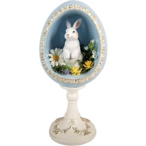 Decoración de huevo con conejo Clayre & Eef Blanco-Azul 13x12x28 cm
