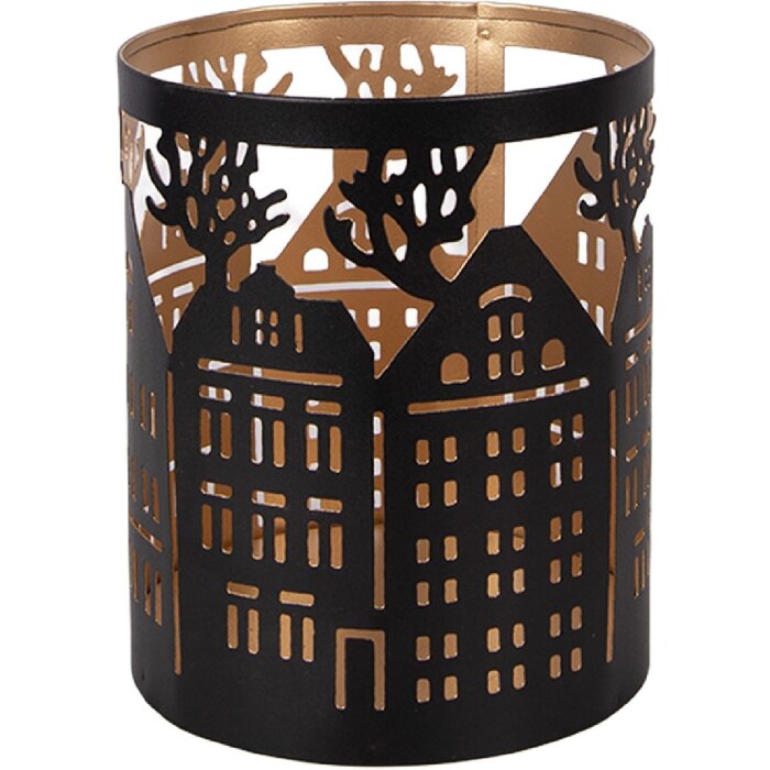 Candelabro de té Clayre & Eef con motivo de casa, hierro, Ø11x13 cm