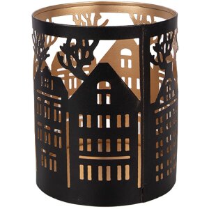 Candelabro de té Clayre & Eef con motivo de casa, hierro, Ø11x13 cm