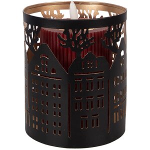 Candelabro de té Clayre & Eef con motivo de casa, hierro, Ø11x13 cm