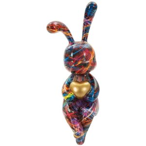 Figura decorativa Coniglietto Psyco – Conejo multicolor de poliresina, 23 cm