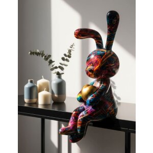 Figura decorativa Coniglietto Psyco – Conejo multicolor de poliresina, 23 cm