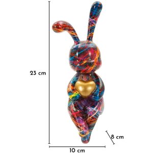 Figura decorativa Coniglietto Psyco – Conejo multicolor de poliresina, 23 cm