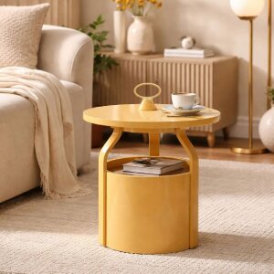 Mesa auxiliar Mauro Ferretti Iris Creme Ø44x43 cm Plástico