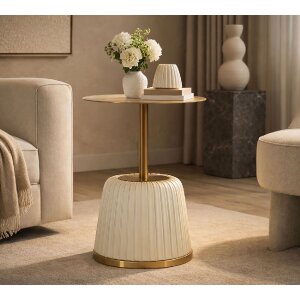 Mesa auxiliar Mauro Ferretti Egle Blanco/Gold Ø40x55 cm Metal PU