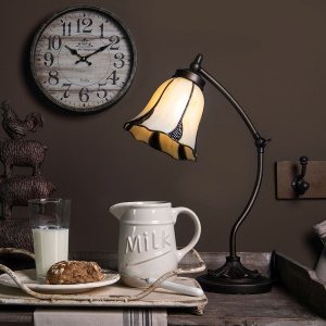 LumiLamp 5LL-5130 Lámpara de mesa Tiffany Ø 15x46 cm Lámpara de escritorio de cristal beige