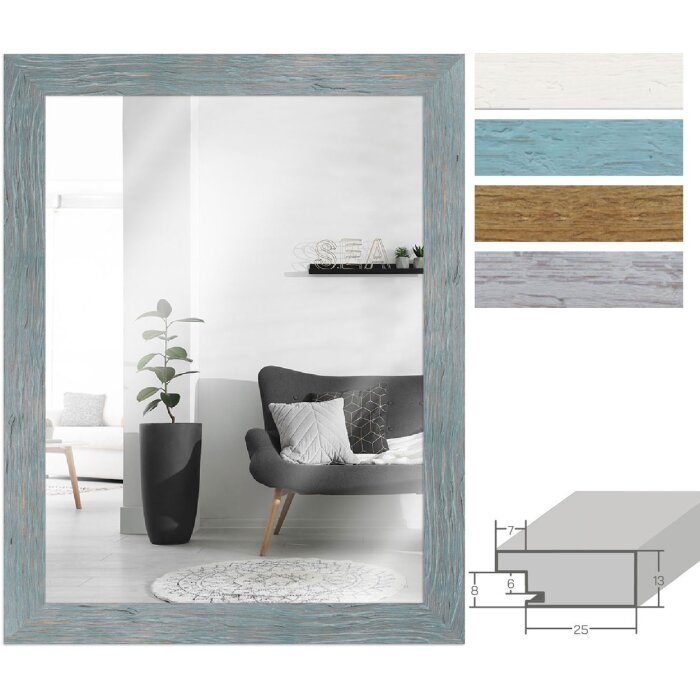 Espejo de pared MendeFrames H750 madera maciza 3,2 cm perfil plano