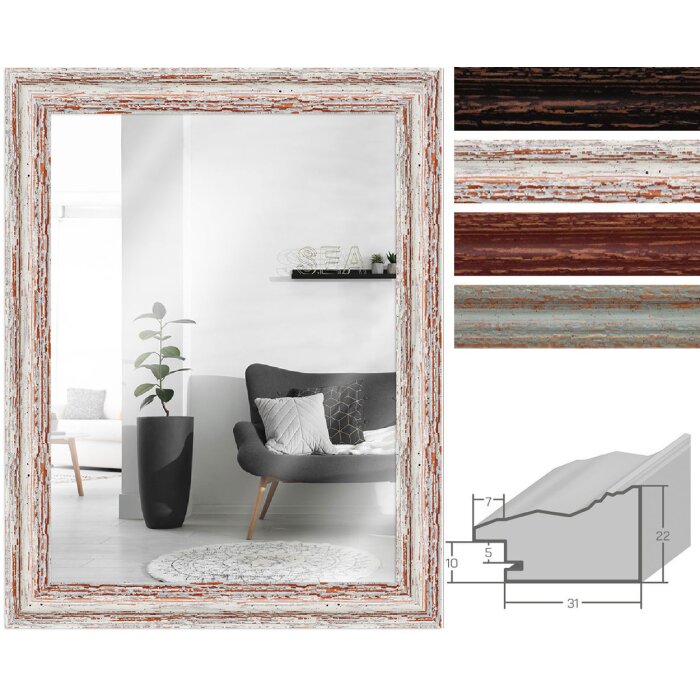 Espejo de pared MendeFrames H740 Shabby-Chic madera maciza 3,9 cm perfil