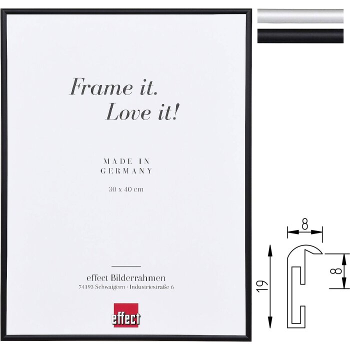 Marco de fotos de protección contra incendios Effect A1 Alu S1 Negro o Plata 13x18-70x100 cm