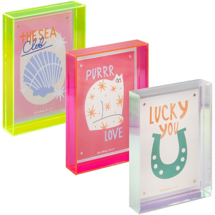Marco de fotos de acrílico Walther Summertime Neon 13x18 cm – 3 colores: irisado, neón amarillo, neón rosa