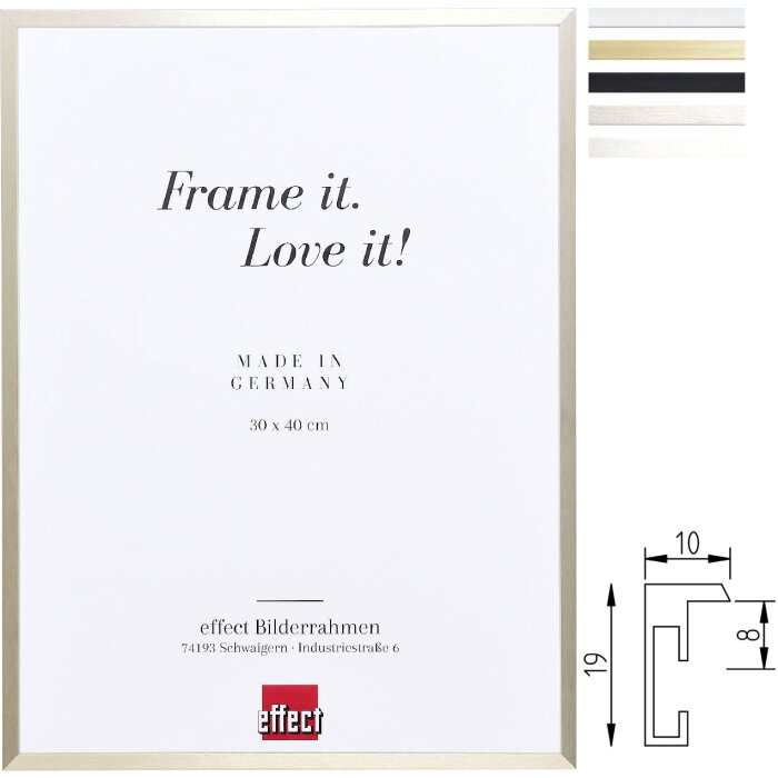 Marco de fotos de protección contra incendios Effect A1 Alu Serie 2 Profil S2 Negro, Plata, Dorado, Gris Cepillado, Champán 13x13 hasta 70x100 cm