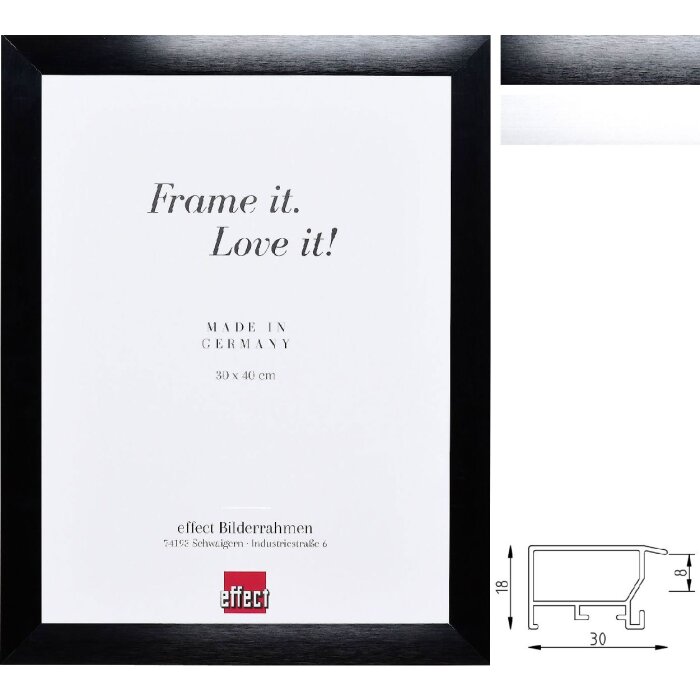 Marco de fotos Effect A1 Protección contra incendios Profil S3 Aluminio 30 mm Negro Plata