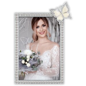 Marco de fotos ZEP Ives plata brillante con decoración de mariposa 10x15 cm